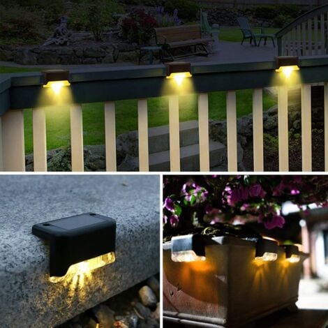 Lampe de clôture solaire étanche, lumière de pont solaire, lampe d'escalier, lampes solaires de jardin LED IP65 pour clôtures d'escalier de patio (Lumière chaude-Noir, 12 PCS)