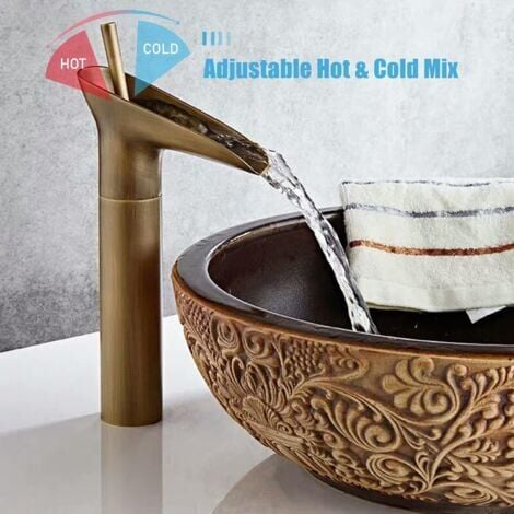 Robinet de Lavabo, Robinetterie Mitigeur Cascade pour Salle de Bains, Chaude et Froide Réglable de Mitigeur Lavabo, Laiton Chromé