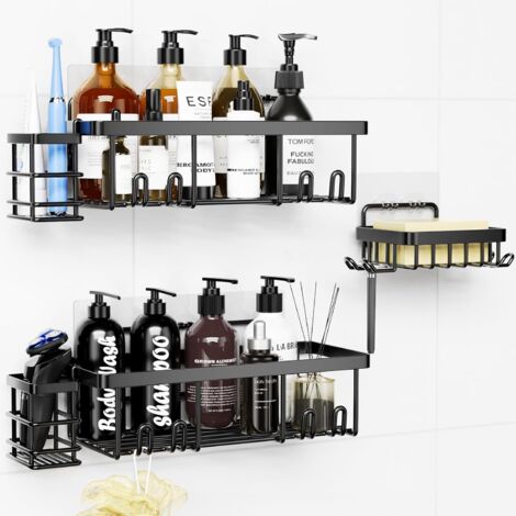LINKINNO - 2 étagères De Douche Sans Perçage, Noir : Rangement Ultra-solide Pour Salle De Bain Et Cuisine