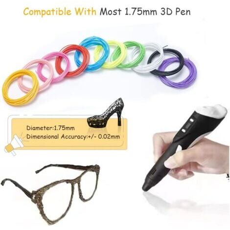 Fil Stylo 3D, Recharges de Filament Pla 1.75 pour Stylo 3D, 10 couleurs, 5M Chacun, 3D Pen Filament pour Enfants et Adulte, Compatibles avec le Stylo D'impression 3D Professionnel