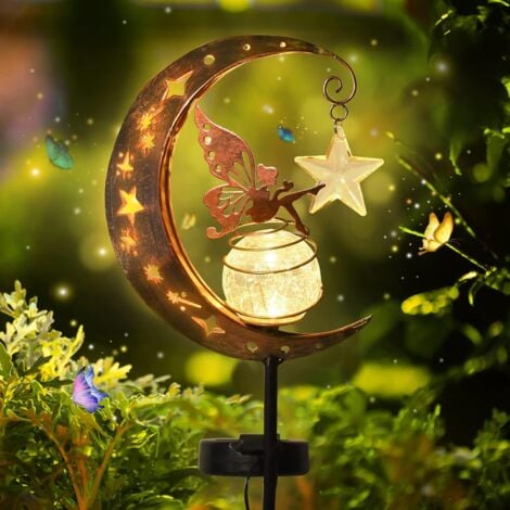 2 Pièces Lampes Solaires de Jardin, Decoration Jardin Exterieur Lumière en Forme de Lune, Solaire Exterieur Jardin, Lampe Solaire LED pour Chemin de Pelouse, Patio, Balcon, Cour, Décoration (Fairies)