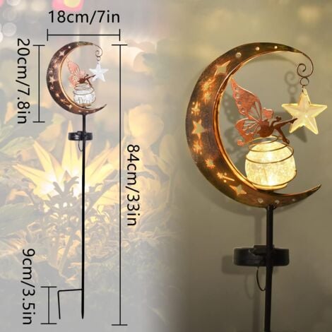 2 Pièces Lampes Solaires de Jardin, Decoration Jardin Exterieur Lumière en Forme de Lune, Solaire Exterieur Jardin, Lampe Solaire LED pour Chemin de Pelouse, Patio, Balcon, Cour, Décoration (Fairies)