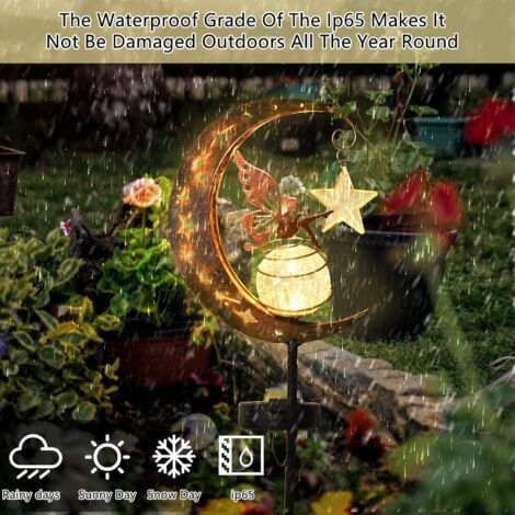 2 Pièces Lampes Solaires de Jardin, Decoration Jardin Exterieur Lumière en Forme de Lune, Solaire Exterieur Jardin, Lampe Solaire LED pour Chemin de Pelouse, Patio, Balcon, Cour, Décoration (Fairies)