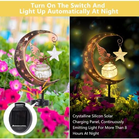 2 Pièces Lampes Solaires de Jardin, Decoration Jardin Exterieur Lumière en Forme de Lune, Solaire Exterieur Jardin, Lampe Solaire LED pour Chemin de Pelouse, Patio, Balcon, Cour, Décoration (Fairies)