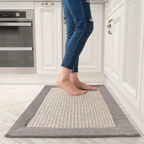 1pcsTapis de Cuisine, Tapis Cuisine Devant evier, Tapis de Cuisine antidérapant et Lavable, Tapis Lavable en Machine Coton et Lin Absorbant Gris(50x 80cm)