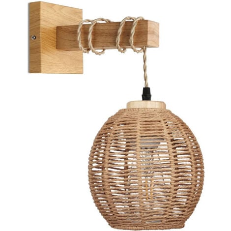 Applique Murale IntéRieure Rétro Lanterne,Corde De Chanvre Applique Rotin Et MéTal E26/E27 Pour ÉClairage IntéRieur Table De Chevet Salon Chambre(Sans Ampoule)