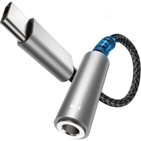 Bakibo Adaptateur USB C Vers Jack 3.5mm - Avec Puce DAC, Nylon Tressé (Noir Doré)
