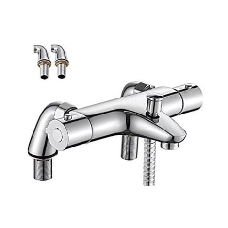 Mitigeur Thermostatique Baignoire, Robinet Thermostatique Bain Douche avec Bouton de Sécurisé à 38°C, Robinets de douche Thermostatique pour Baignoire, Laiton, Anti-brûlure Ikodm