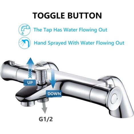 Mitigeur Thermostatique Baignoire, Robinet Thermostatique Bain Douche avec Bouton de Sécurisé à 38°C, Robinets de douche Thermostatique pour Baignoire, Laiton, Anti-brûlure Ikodm