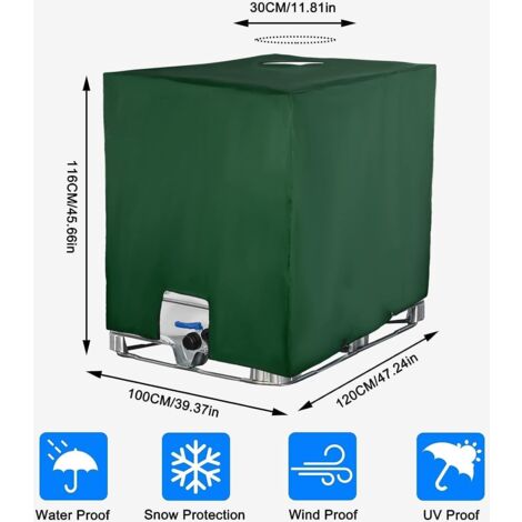Druuzyl Copertura Serbatoio IBC 1000L - Telone AntiUV Verde Con Cerniera 120x100x116cm - Foto 3