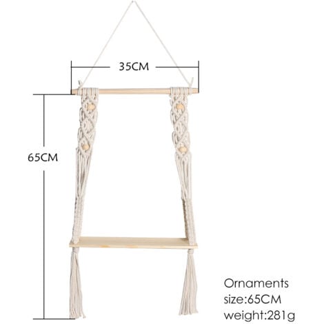 Etagere Murale Bois Macramé Boheme Deco Plantes Simple Houppe Manuel Tissé Chambre Salon WC Etagere Suspendue Corde