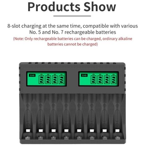 Pile Aa CITYORK Chargeur De Batterie Intelligent 16 Emplacements AA/AAA NiMH - Protection IC Intégrée - Avec Fonction De Décharge Et écran LCD - Avec 8 Piles Chargeur Piles