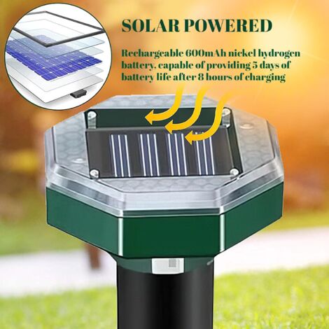 Lot De 2 Répulsifs Solaires Anti-taupes – Ultrasons 400-1000 Hz – Étanche IP65 – Couverture 1000 M²