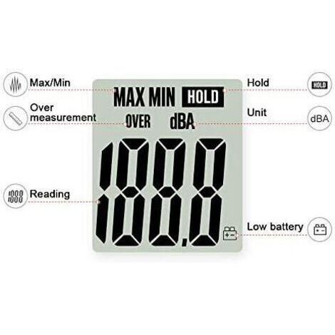 Testeur De Decibels Sonomètre Decibelmetre,(30-130 DBA/dBC) Décibelmètre Avec Rétroéclairage LCD, Maintien Maximum, Réglage De La Sensibilité Et Commutateur, Pile 9V Incluse Sonometre Decibelmetre