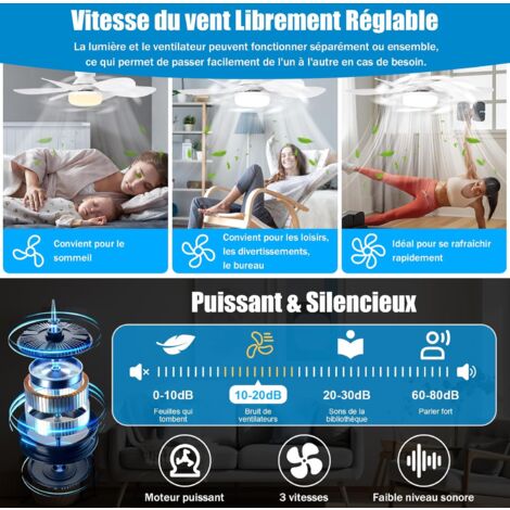 Ventilateur De Plafond Avec Lumière LED Et Télécommande - 45 Cm, 3 Vitesses, Variateur Couleur - Pour Salon, Chambre