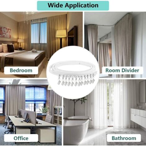 Rail Rideau Flexible ZHIQIN 3m - Avec 24 Crochets Et Poulies, Pour Plafond, Forme Courbe - Salon, Salle De Bain