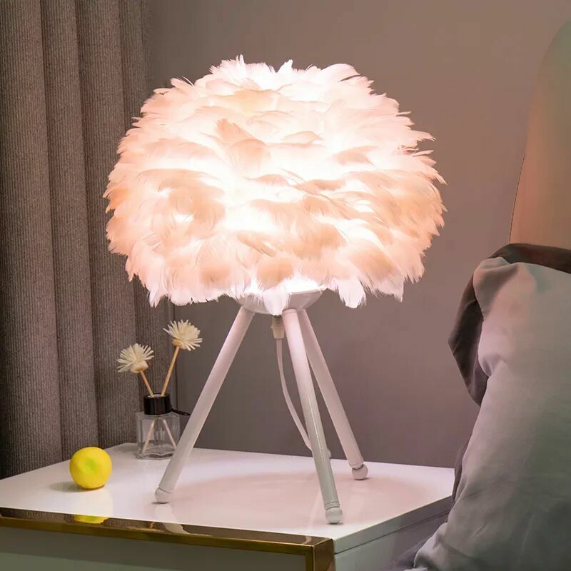 Plume chambre moderne lampe de table lampe de chevet salon café mariage  décoration de noël romantique plume lampe platine