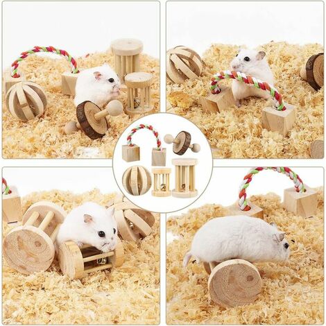Jouets pour hamster, Jouets de cochon d'Inde, 18 Pcs Ensemble de jouets en bois  naturel Petit animal à mâcher Molaire T