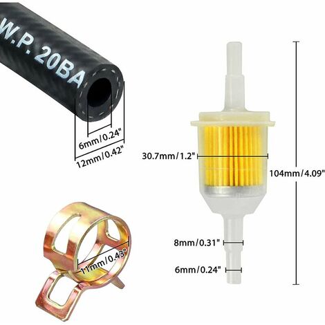 Tuyau D'essence Kit, 2m Ø 6mm Conduite de Carburant avec 2 Pièces