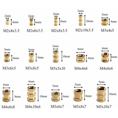 330 Pièces Inserts D'écrou en Laiton M2/ M3/ M4/ M5 15 Tailles