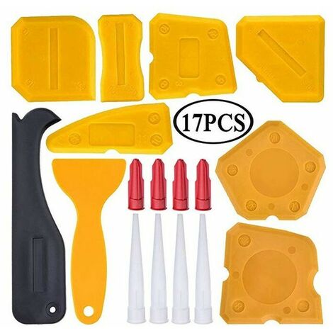 Kit d'outils de calfeutrage en silicone 5 pièces, kit de lissage des joints,  traitement de scellement de coulis d'étanchéité en silicone (jaune + bleu)  