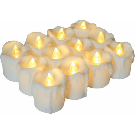 Lot de 12 bougies chauffe-plat LED sans flamme - Fonctionne avec 200 heures  - Fonctionne avec piles - Cadeau d'anniversaire - Fausses bougies