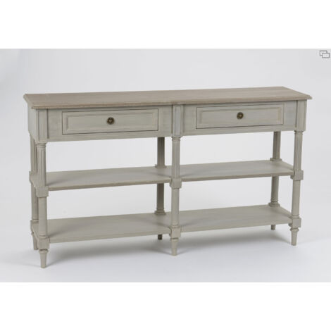 Console drapier Édouard 140x35 cm en bois de Mindi – 3 niveaux et 2 tiroirs – Finition bois vieilli – Montage facile – Amadeus