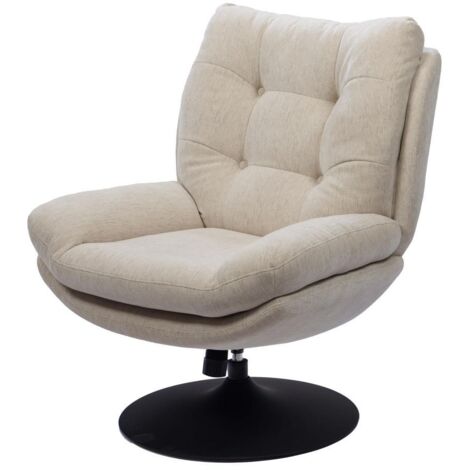 Fauteuil relax en tissu beige – Design moderne – Dimensions 78x90x100 cm – Piètement pivotant en métal noir – Amadeus