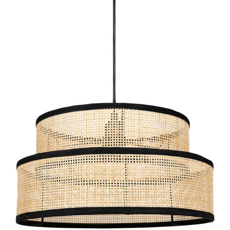Suspension ronde cannage naturel – 2 abat-jours – Douille E27 – Cordon 100 cm – D35 x H19 cm – Pour éclairage intérieur – Ostaria