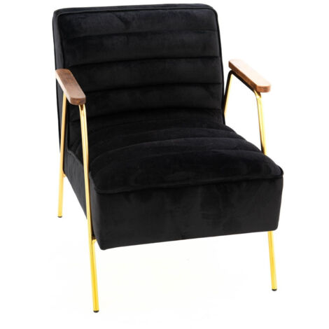 Fauteuil 60x76x73 cm en tissu velours noir et métal