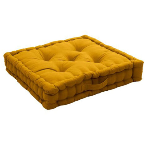 Coussin de Sol 50 x 50 x 10 cm LOLA 100% coton coloris MOUTARDE