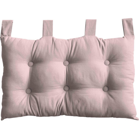 Coussin tête de lit en coton et pattes boutonnées Vieux rose 70x45 cm