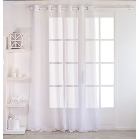 Voilage sablé blanc 240x240 cm – 100 % polyester – Œillets ronds en métal argenté – Lavable en machine à 30°C – Enjoy Home