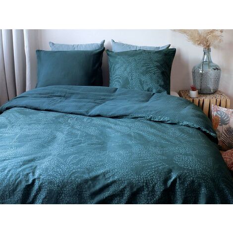 Parure de lit zippée 2 personnes imprimé en Coton Bleu 240x220 cm