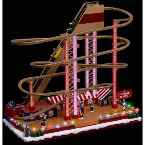 Fééric Lights And Christmas – Village de Noël lumineux animé musical – Grand Huit 25 LED multicolores – Effets clignotants – Dimensions 45x21,5x40 cm – Poids 1,54 kg