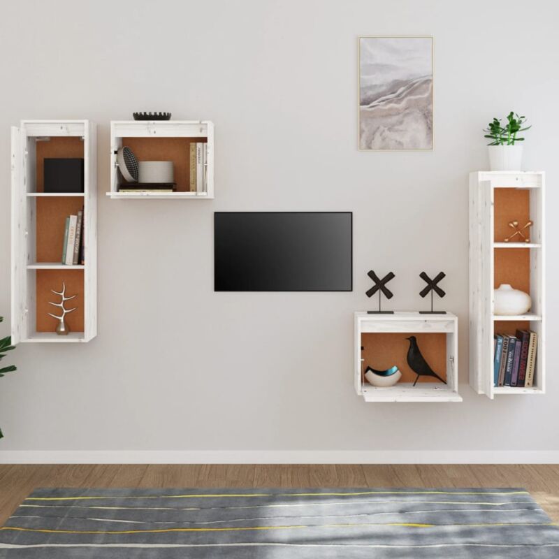 Mueble TV suspendido con 2 puertas - blanco y natural - AUBEPINA