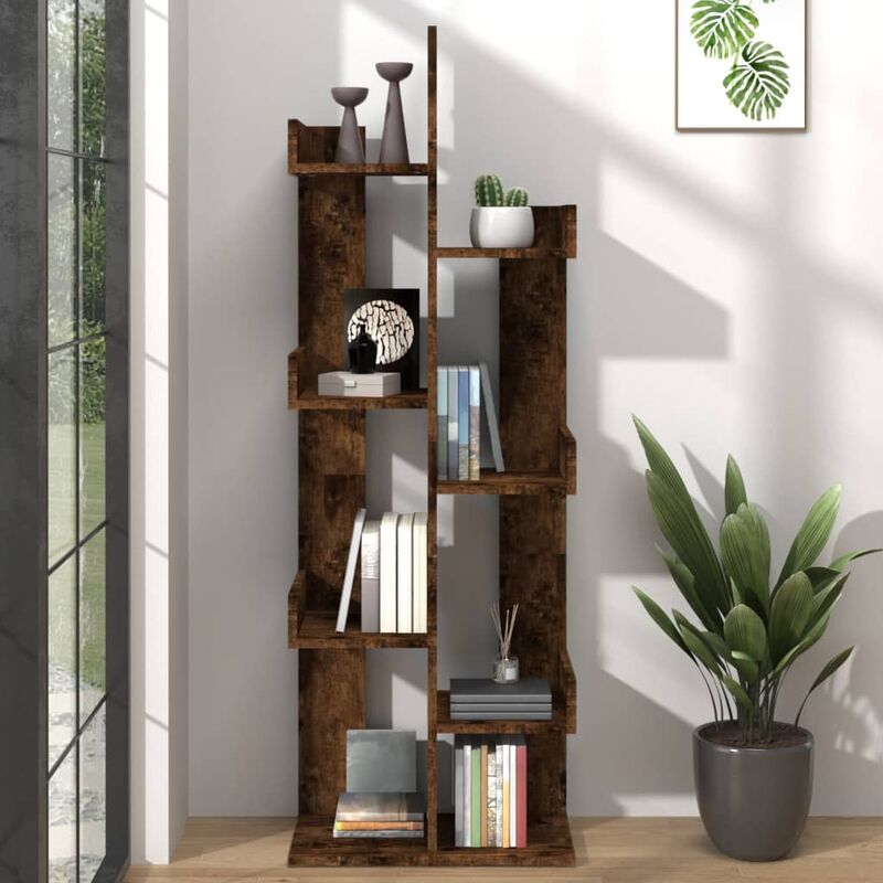 Estantería para Libros 4 niveles Librería madera color roble ahumado  60x24x142 cm ES42153A