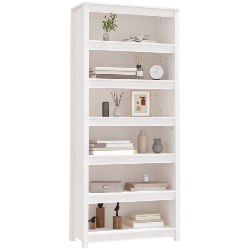 Estantería para Libros Librería madera maciza de pino blanca 80x35x97 cm  ES38865A