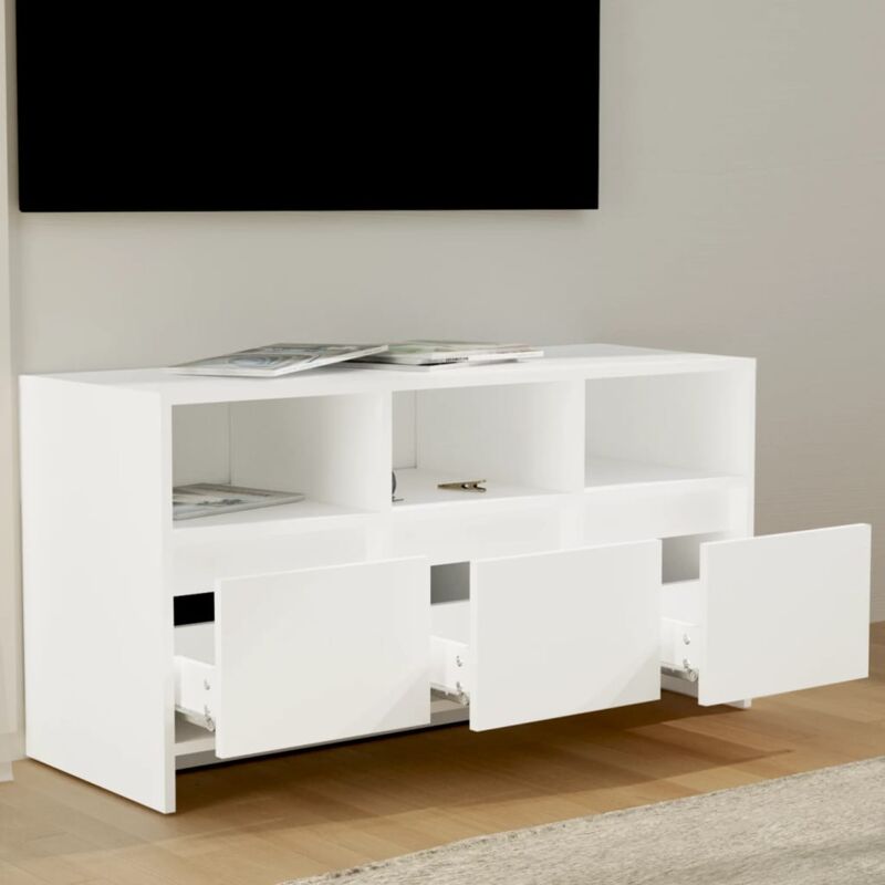 Mueble TV salón Mesa de TV Mueble de televisión con puerta blanco 102x30x36  cm ES62615A