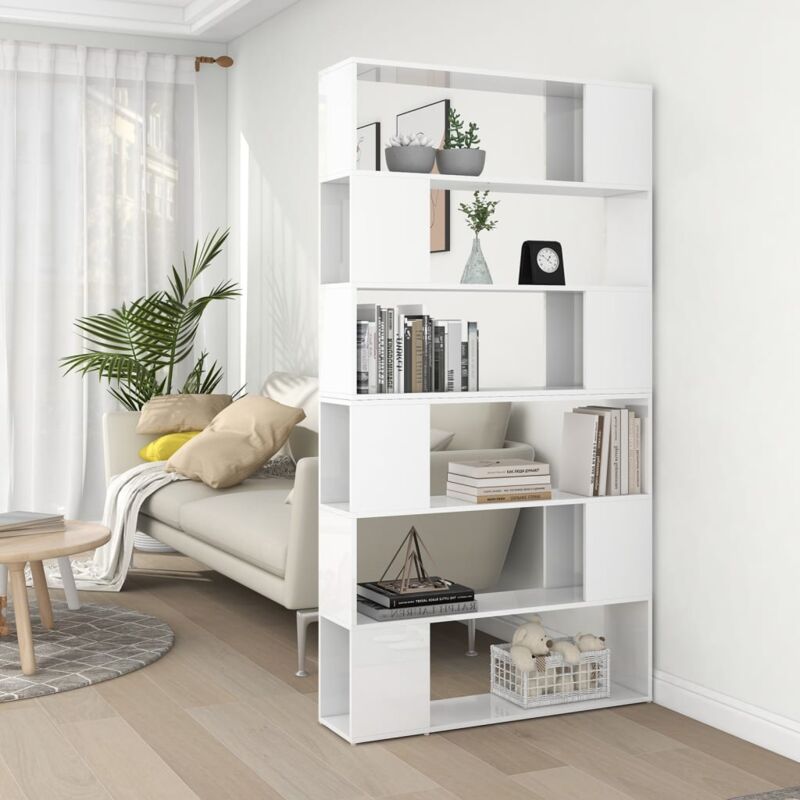 Estantería blanca brillante, separador de habitación, 100x30x103 cm,  estantería, muebles, estantes para libros