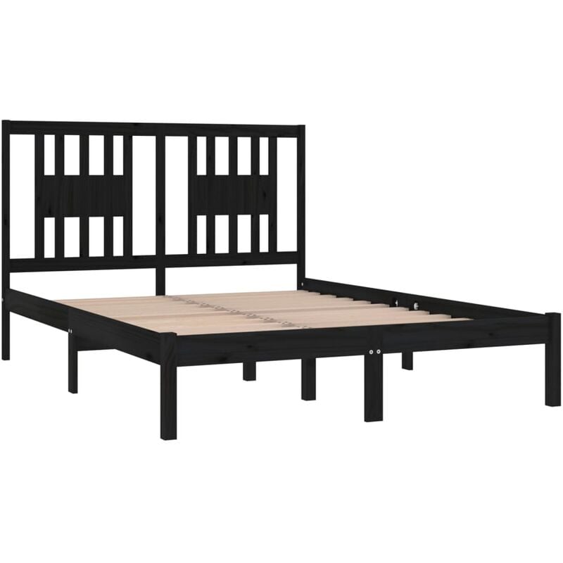 Cama Moderno Estructura de Cama para adulto matrimonial madera maciza negro  135x190 cm ES83436A