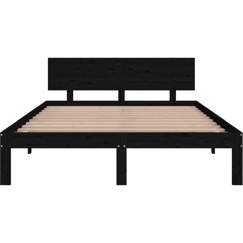 Cama Moderno Estructura de Cama para adulto de madera maciza negra 150x200  cm ES14396A