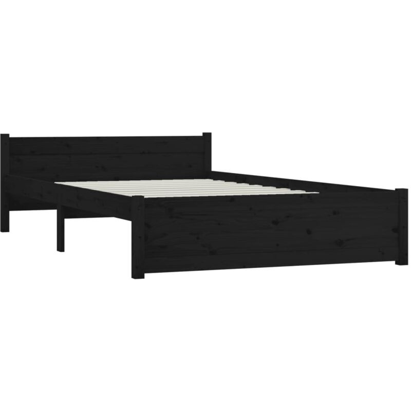 Cama Moderno Estructura de Cama para adulto doble madera maciza negro  135x190 cm ES11989A