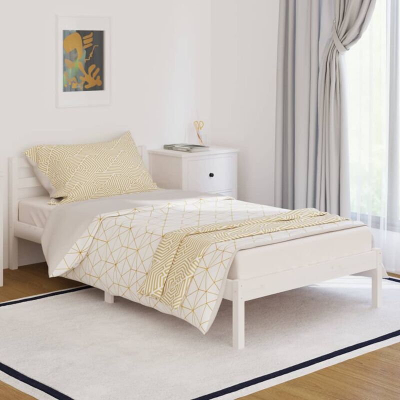 Litera con cama de matrimonio de madera de pino maciza con acabado en color  blanco decapé Venprodin