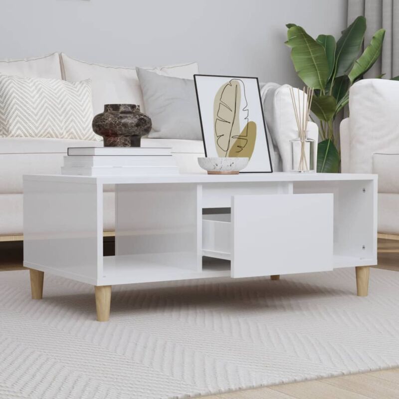 Mesa de centro Mesita de salón madera contrachapada blanco brillo  60x50x36,5 cm TRE45010 MaisonChic