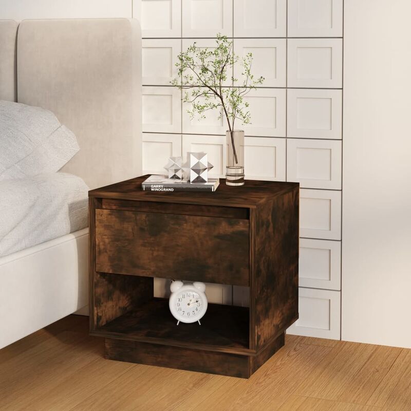 HOMCOM Mesita de Noche Mesa Auxiliar con Cajón y Estante Estilo Industrial  para Dormitorio Sala de Estar 48x40x51,5 cm Teca y Negro 48x40x51,5cm