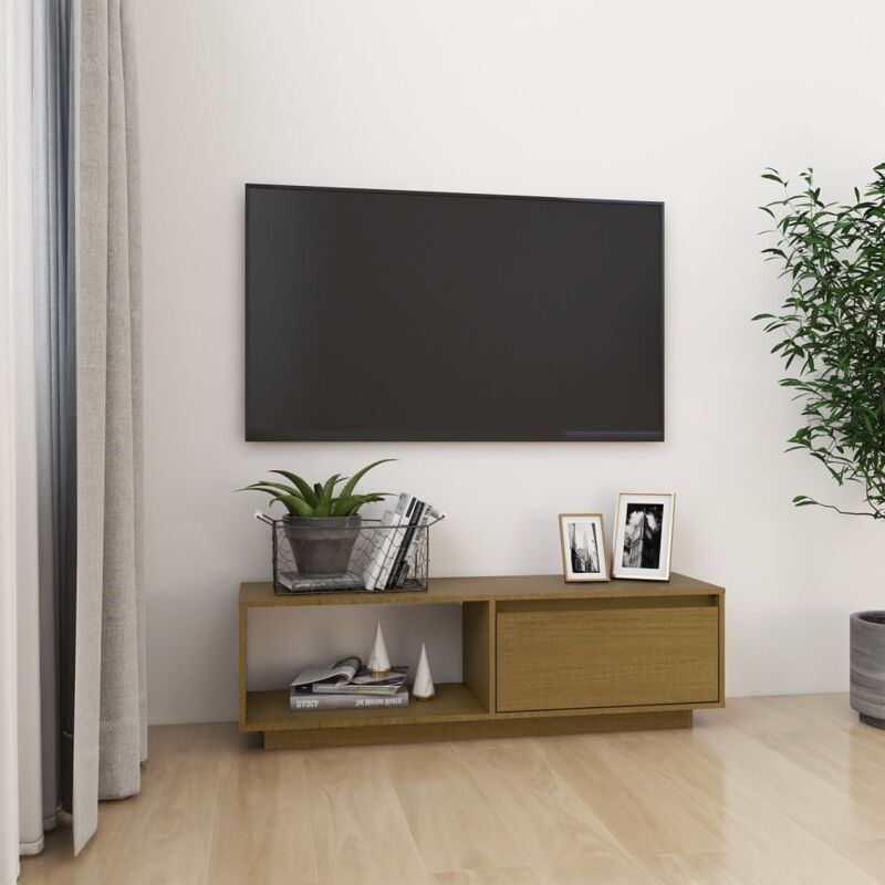 Mueble TV salón Mesa de TV Mueble de televisión madera maciza de pino blanco  140x40x40 cm
