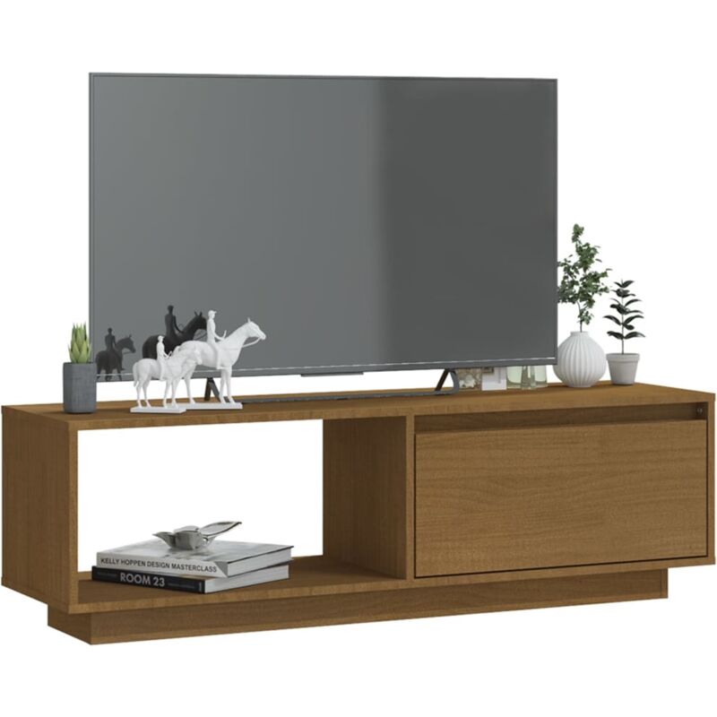 Mueble TV Mesa de TV Mueble de salón madera maciza de pino marrón miel  110x34x40 cm DSA93597 MaisonChic