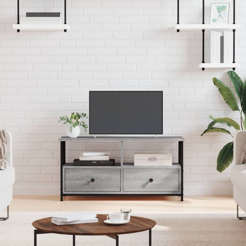 Mesa TV Salon,Mueble de TV hierro y madera contrachapada 105x30x45 cm  -CD83072