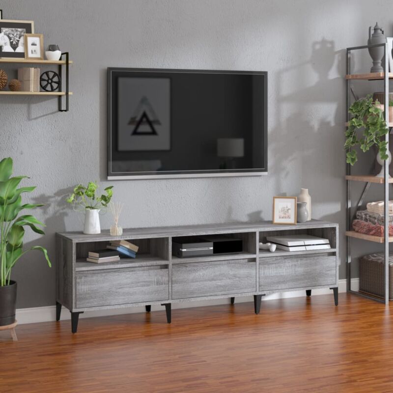Mueble TV Mesa de TV Mueble de salón madera contrachapada gris Sonoma  150x30x44,5 cm DSA43982 MaisonChic